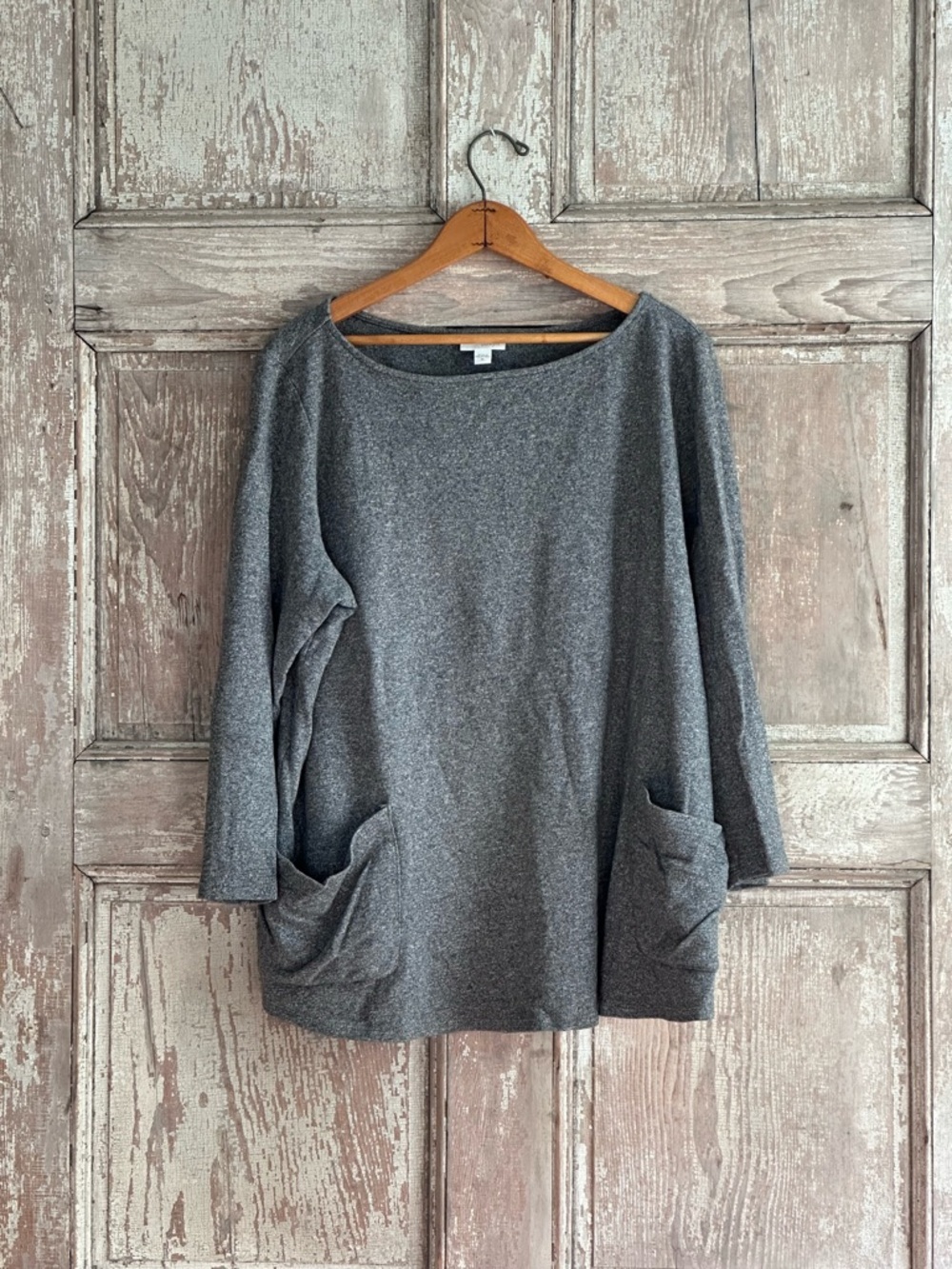 J. Jill Cotton Heather Gray Long Sleeve Pocket Knit Top